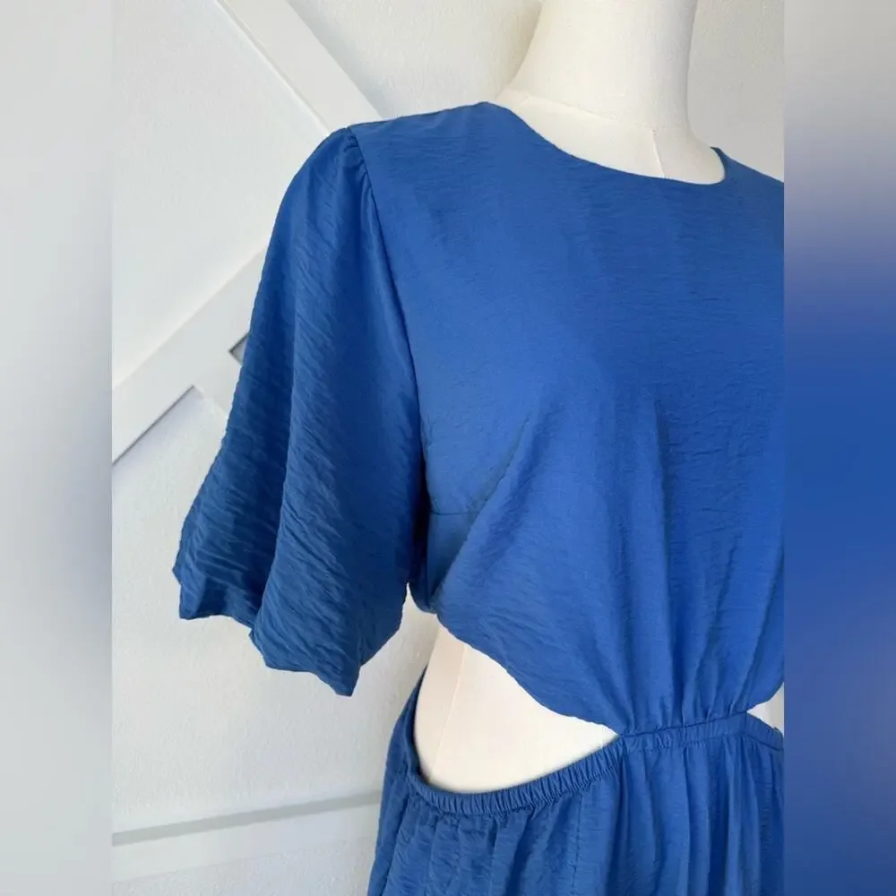 NWT Abercrombie & Fitch Blue Cut-Out Puff Sleeve Maxi Dress Size Medium